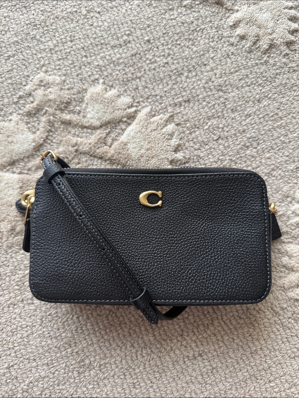 Coach Kira Crossbody in Black Pebbled Leather with Gold/Brass Hardware
